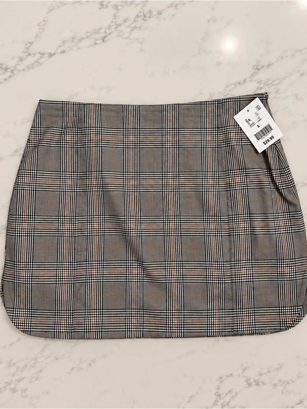 Steve Madden Gray Plaid Mini Skirt with Orange Windowpane